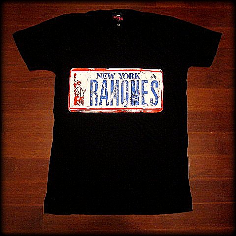Ramones- License Plate Logo- Two Sided Printed V Neck T-Shirt.